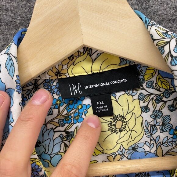 5/$45 INC International Concepts Shirt Women PXL Petite Blue Floral Button Up - Picture 6 of 10